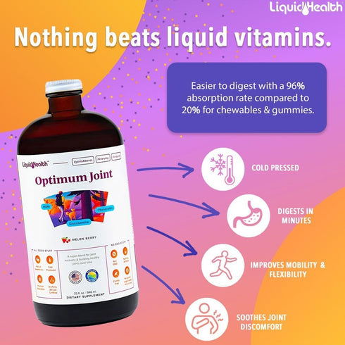 LIQUIDHEALTH 32 Oz Optimum Joint Support Supplement with Glucosamine, Chondroitin, MSM & Hyaluronic Acid