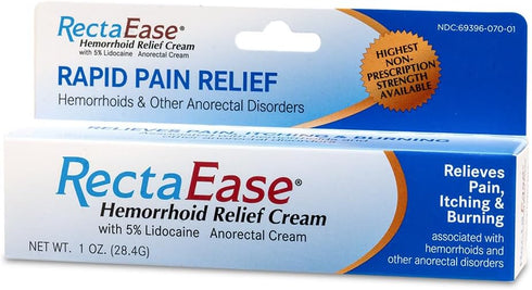 Globe RectaEase 5% Lidocaine Hemorrhoid Relief Cream, 1 oz Tube, Rapid Numbing Treatment for Itch and Burn