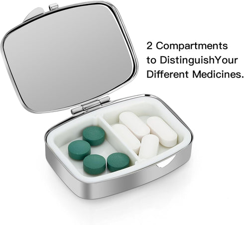 Soleebee Bling Crystal Pill Box, Portable 2 Compartments Daily Organizer, Small Travel Pill Case for Purse or Pocket