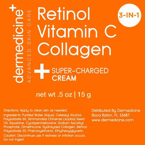 Super Charged Anti-Aging Cream for Face | Vitamin C + Retinol + Collagen | Pharmaceutical Grade Quality (TRIAL .5oz)