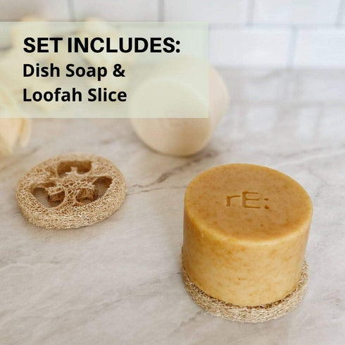 rE: Eco-Friendly Dish Washing Soap Bar with Loofah Holder, Citrus Scented, Plastic Free