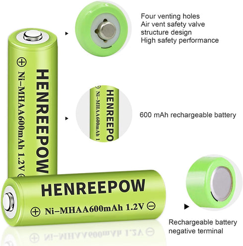 Henreepow Ni-MH Rechargeable AA Battery, 1.2V High-Capacity Battery for Garden Landscaping Solar Lights