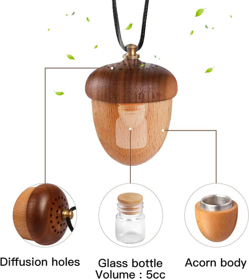 Maromalife Essential Oil Car Diffuser, Wooden Acorn Decor Cute Car Diffuser Air Freshener, Hanging Aromatherapy