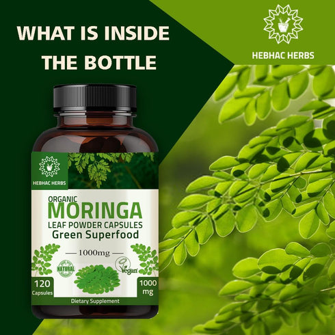 Organic Moringa Capsules 120 Capsules 1000mg – Nutrient-Rich Superfood for Energy, Metabolism & Immune Support |