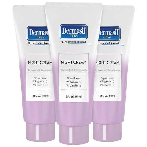 Night Cream 3-Pack – Anti-Aging Face Moisturizer with Squalane, Hyaluronic Acid, Vitamin C, 2 Oz Ea by Dermasil