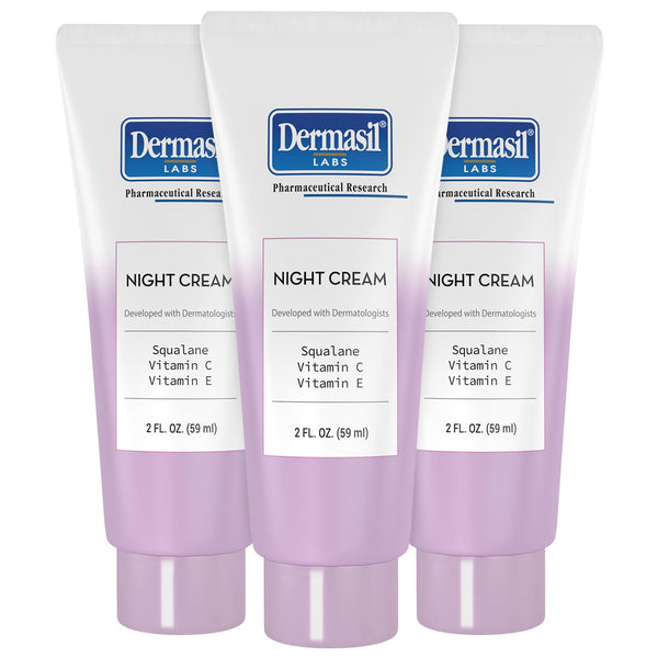 Night Cream 3-Pack – Anti-Aging Face Moisturizer with Squalane, Hyaluronic Acid, Vitamin C, 2 Oz Ea by Dermasil