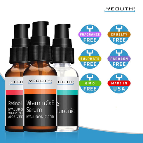 YEOUTH Retinol Serum for Face, Vitamin C & Hyaluronic Acid Serum Set for Women, Skin Care 3x1 oz