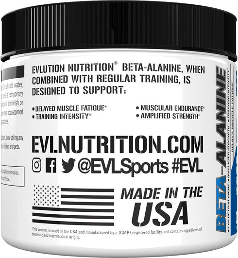 Evlution Nutrition Beta-Alanine, Supports Muscle Endurance, Intense Training, 1.6g Pure Beta-Alanine Per Serving