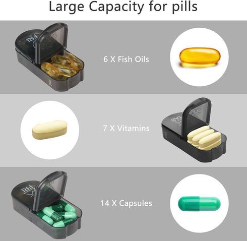 yeloumiss 2 Weekly PU Leather Pill Bag Organizer Case Times a Day, AM PM Daily Pill Box to Hold Vitamin, Fish Oil