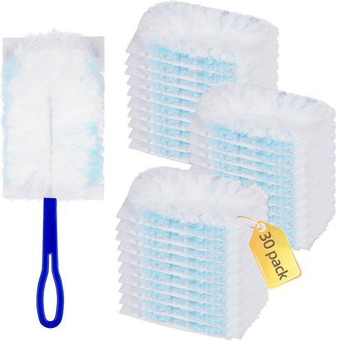 30 Count Duster Refills Compatible with Swiffer Dusters 180, Heavy Duty Multi-Surface Duster Replacement with Handle