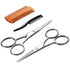 TecUnite Mustache Scissors Grooming Kit for Men - 4 Pieces Beard Trimmer Set with 2 Small Combs and Storage Bag
