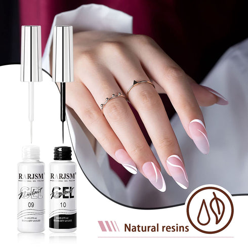 RARJSM Nail Art Gel, Liner Gel Polish Set 2Pcs, Black White Nail Design Polish for Home Salon DIY Manicure