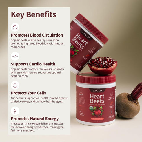 Snap Supplements Heart Beets, USDA Organic Beet Root Powder, 3-in-1 Cardiovascular Superfood, 250g