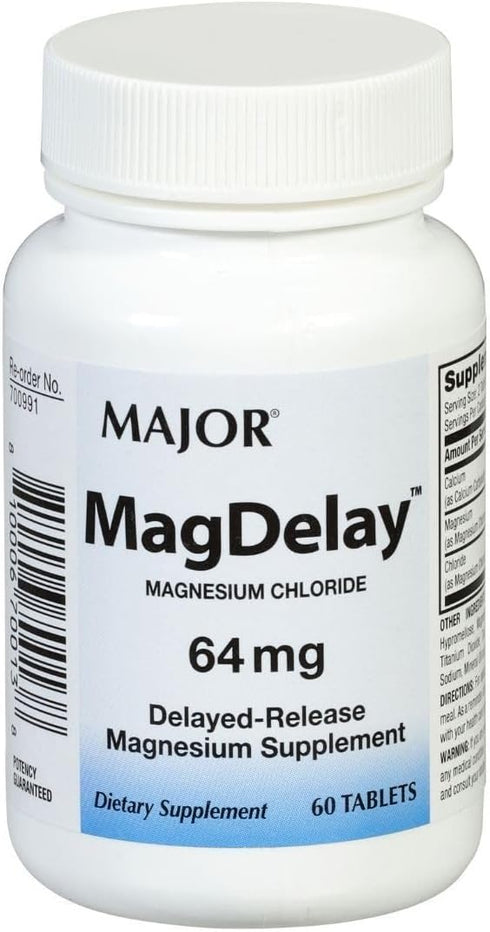 Major MagDelay Magnesium Chloride, 64 mg, Delayed-Release Supplement, 60 Tablets