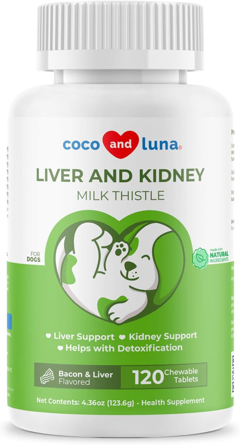 Milk Thistle for Dogs - 120 Chewable Tablets, Silymarin Liver and Kidney Support with EPA & DHA, Detox Supplement