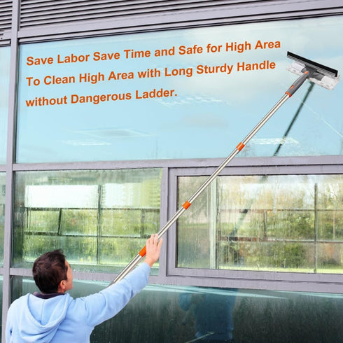 2 in 1 Window Squeegee & Washable Duster, Long Sturdy Handle Home Cleaning Kit for High Glass Windows