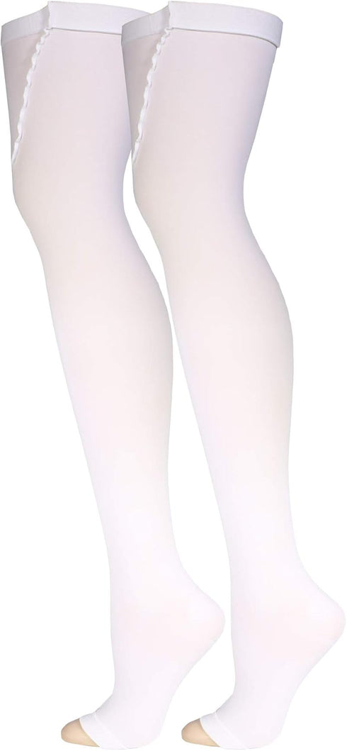 Truform Surgical Stockings, 18 mmHg Compression, Thigh High, Open Toe, White, Small