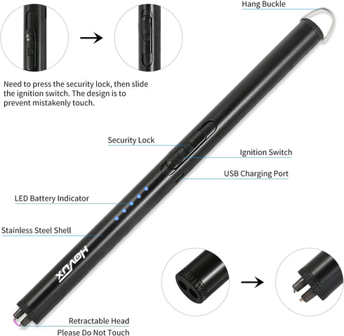 HOVUX Upgraded USB Electric Candle Lighter - Rechargeable Arc Plasma Lighter with LED Battery Display