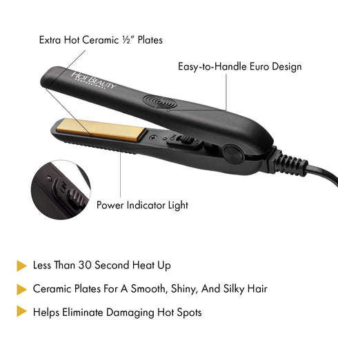 Professional 1/2" Ceramic Mini Flat Iron, Anti-Frizz, Fast Heating, Versatile Styling for Curly & Straight Hair, Black