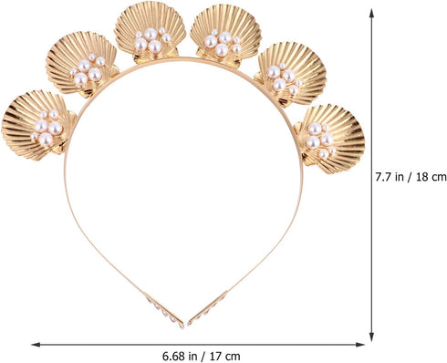 Minkissy Gold Seashell Crown Tiara with Comb, Shell Pearl Headband for Women Girls Wedding