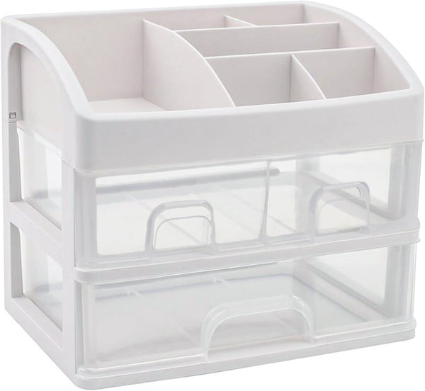 Toguma Cosmetic Storage Box, 3 Drawers and 1 Tray Makeup Organizer for Bathroom Dressing Table (White)