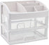 Toguma Cosmetic Storage Box, 3 Drawers and 1 Tray Makeup Organizer for Bathroom Dressing Table (White)