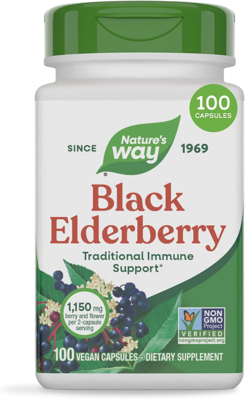 Natures Way Black Elderberry Capsules, Traditional Immune Support Supplement with Elderberry and