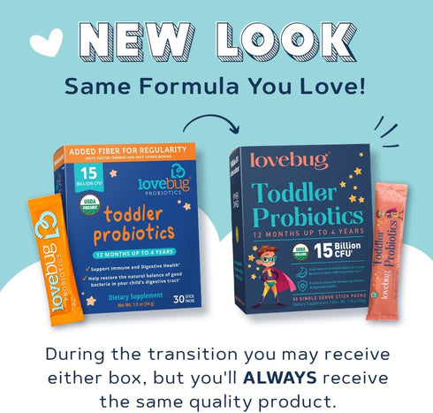 LOVEBUG Award Winning Probiotics for Constipation & Stomach Discomfort, Easy-to-Take Powder, 30 Packets