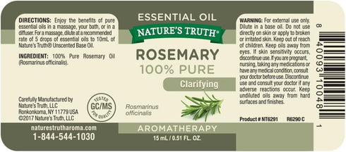 Nature's Truth Rosemary Essential Oil, 0.51 Fluid Ounce, Clear (NT6291)