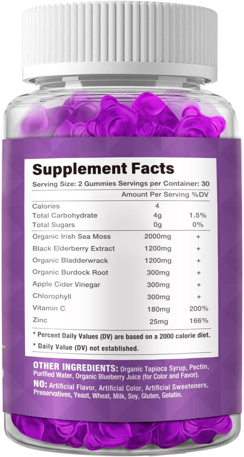 Sea Moss Gummies & Elderberry - Vitamin C + Zinc – Strength Immune & Thyroid Support Booster Gummy Bears for Kids & Adults - 120 Natural Seamoss Gummies
