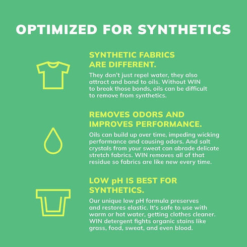 WIN Sports Detergent, Free and Clear (Green), 1-32 Ounce Bottle, Removes Odor from Workout Clothes