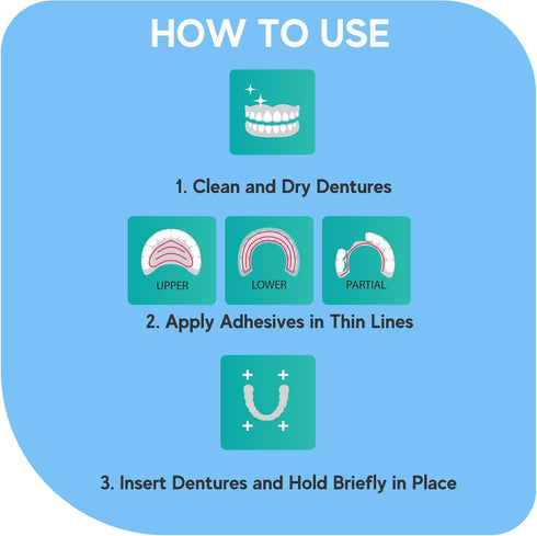 Extra Strong Denture Adhesive Cream, 12 Hour Hold, Waterproof, Zinc & Fluoride Free, Mint Flavor, 3 Pack, 4.2 Fl Oz
