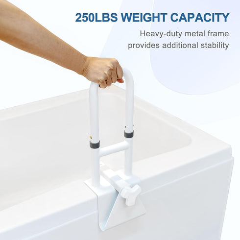 HEPO Adjustable Bathtub Safety Rail for Elderly, Tub Grab Bar for Bathroom, Assistance Bathtub Handle Clamp for Seniors