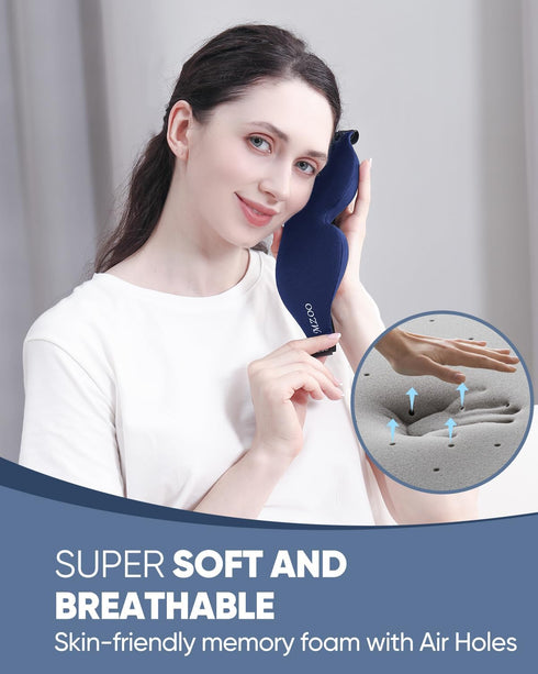MZOO Sleep Eye Mask for Side Sleepers - 3D Light Blocking Patented Design Night Blindfold, Blue