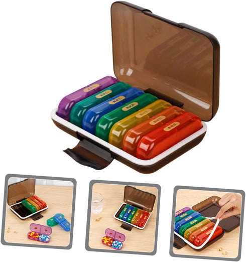 HAKIDZEL 7-Day Weekly Portable Pill Organizer Case Color-Coded Medicine Storage Box with Travel Reminder, Compact Black