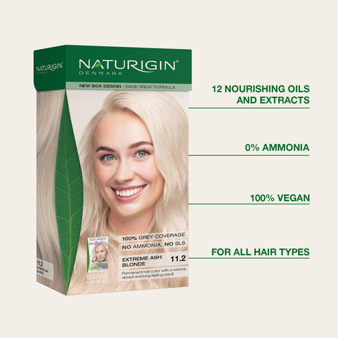 Naturigin Permanent Hair Color, 11.2 Extreme Ash Blonde, Ammonia Free, 1 Pack, 100% Gray Coverage