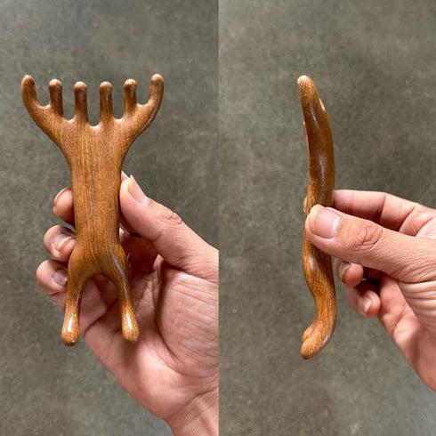 M.lemo925 (5+2-Claws) Golden Sandalwood Massager Tool Eye Massage Device Scalp Gua Sha Wooden Comb Forehead Massage