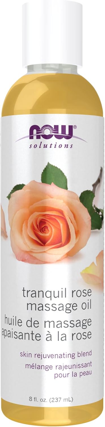 NOW Foods Solutions Tranquil Rose Massage Oil, Body Moisturizer for Dry Sensitive Skin, 8-Ounce