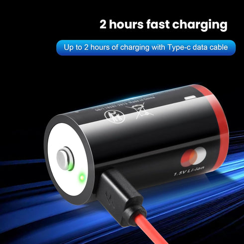 Rechargeable C Batteries with USB-C Charging Cable, 1.5v Lithium LR14 C Size Battery 5000mWh, 2 Pack