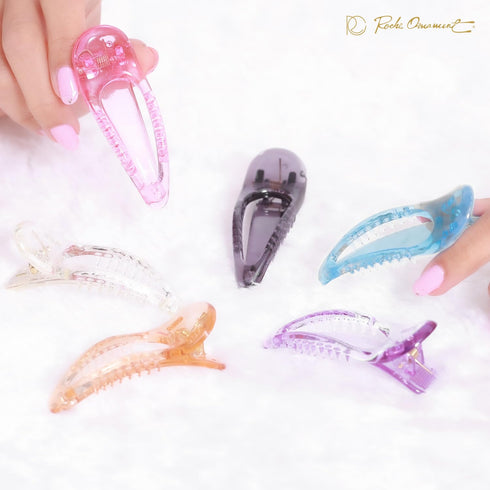 RC ROCHE ORNAMENT 6 Pcs Women's Classic Alligator Hair Clip Barrette - Small Transparent Multicolor Plastic Clamp
