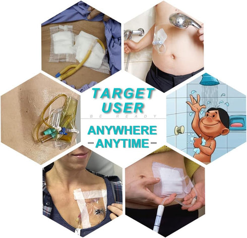 Hola Health 25 9"x9" Pcs Waterproof Shower Cover with Non-Stick Center Pad for Large Port Surgery Incisions Protector