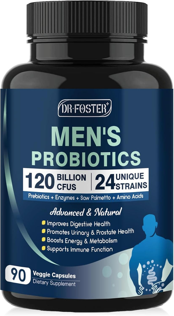 Probiotics for Men, 120 Billion CFUs, 90 Capsules with Digestive Enzymes & Prebiotics for Gut & Prostate Health