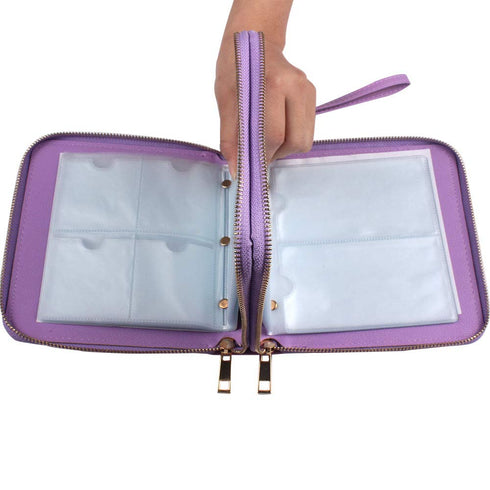 Nail Art Stamping Plates Double Zipper Cases 192 Slots Nail Stencil Case Purple Color Nail Plate Collection