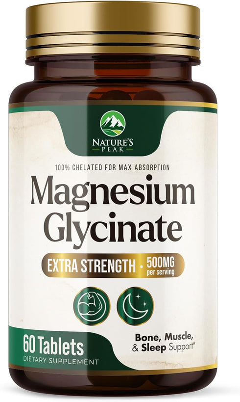 Magnesium Pills Extra Strength 500mg, 60 Tablets, Chelated for Ultra Absorption, Bone & Heart Support