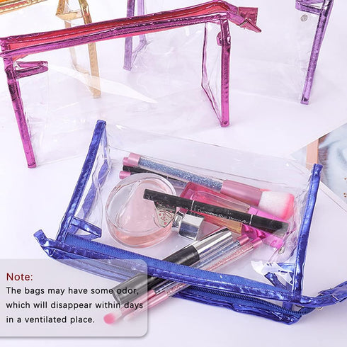SITAKE 12 Pcs Clear Waterproof Cosmetic Bags with Handle, Portable Makeup Pouches, PVC Travel Organizers (Black)