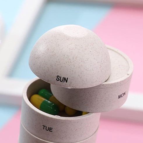 TREETDOBV 7-Day Grain Fiber Weekly Pill Organizer, Medicine Case, Rotatable, Portable, Moisture Proof