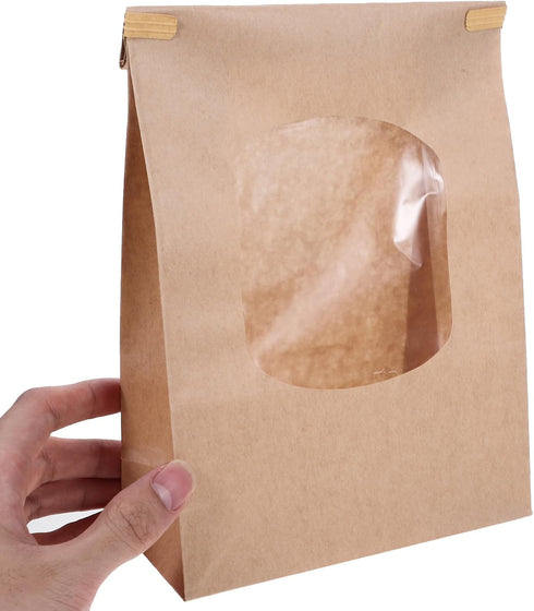 TOPPERFUN 50pcs Packaging Kraft Paper Bread Bags with Window, Large Reusable Bread Bags for Toast Wrapping and Bakery
