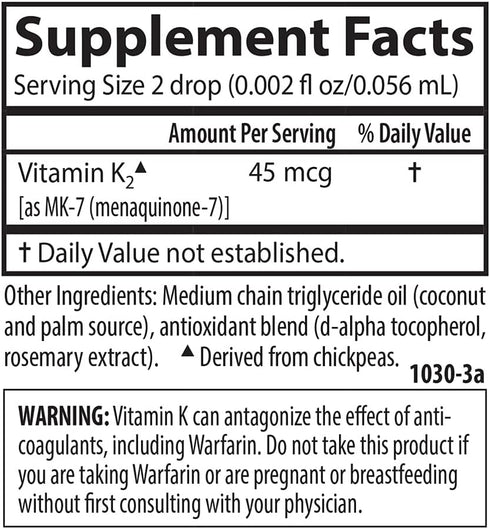 Carlson Super Daily K2 Liquid Vitamin K, 45 mcg for Bone Health, Unflavored, 360 Drops (10.16 mL)