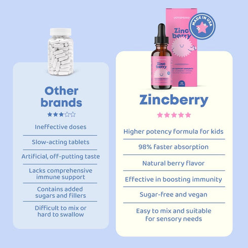 JoySpring ZincBerry Kids Zinc & Vitamin Supplement (2 fl oz) - Immune Support Drops with Elderberry Flavor for Ages