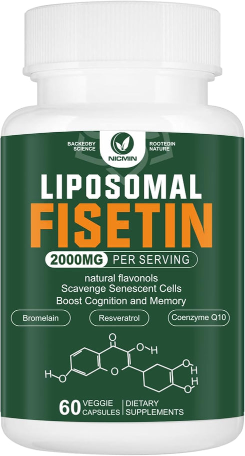 Liposomal Fisetin Supplement 2000MG - 60 Capsules with 98% Pure Fisetin Polyphenols for Healthy Aging & Cognitive